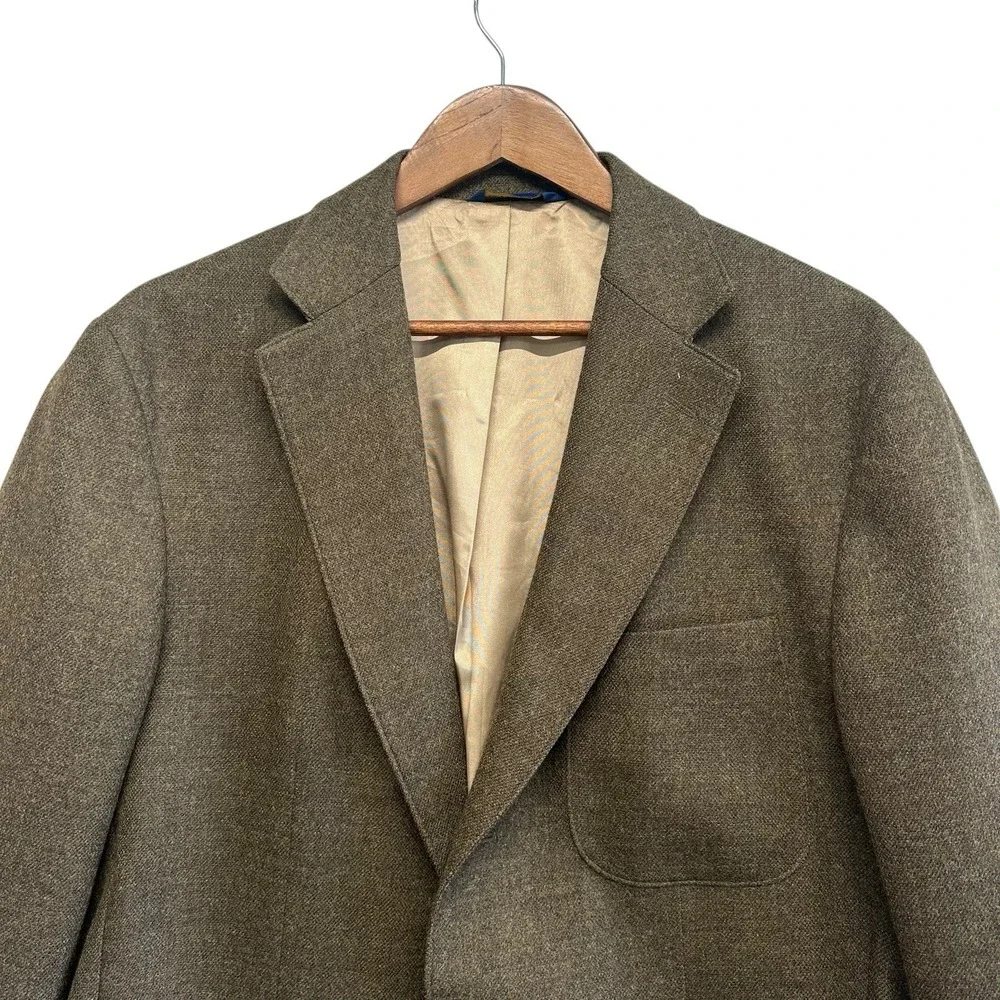 T Harris London Blazer Mens Sz 42L Brown Green Lambswool Patch Pocket Sport Coat